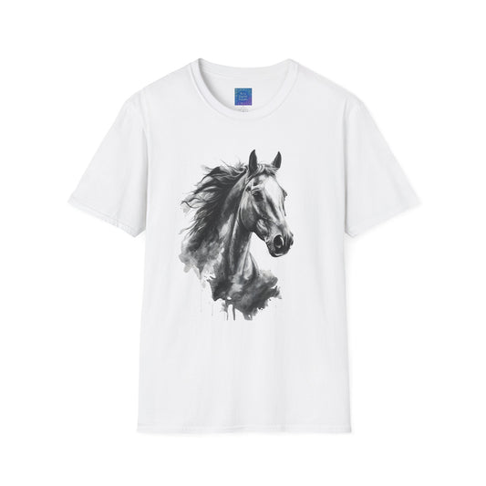 Black and White Horse Graphic T-Shirt Artistic Equestrian Tee