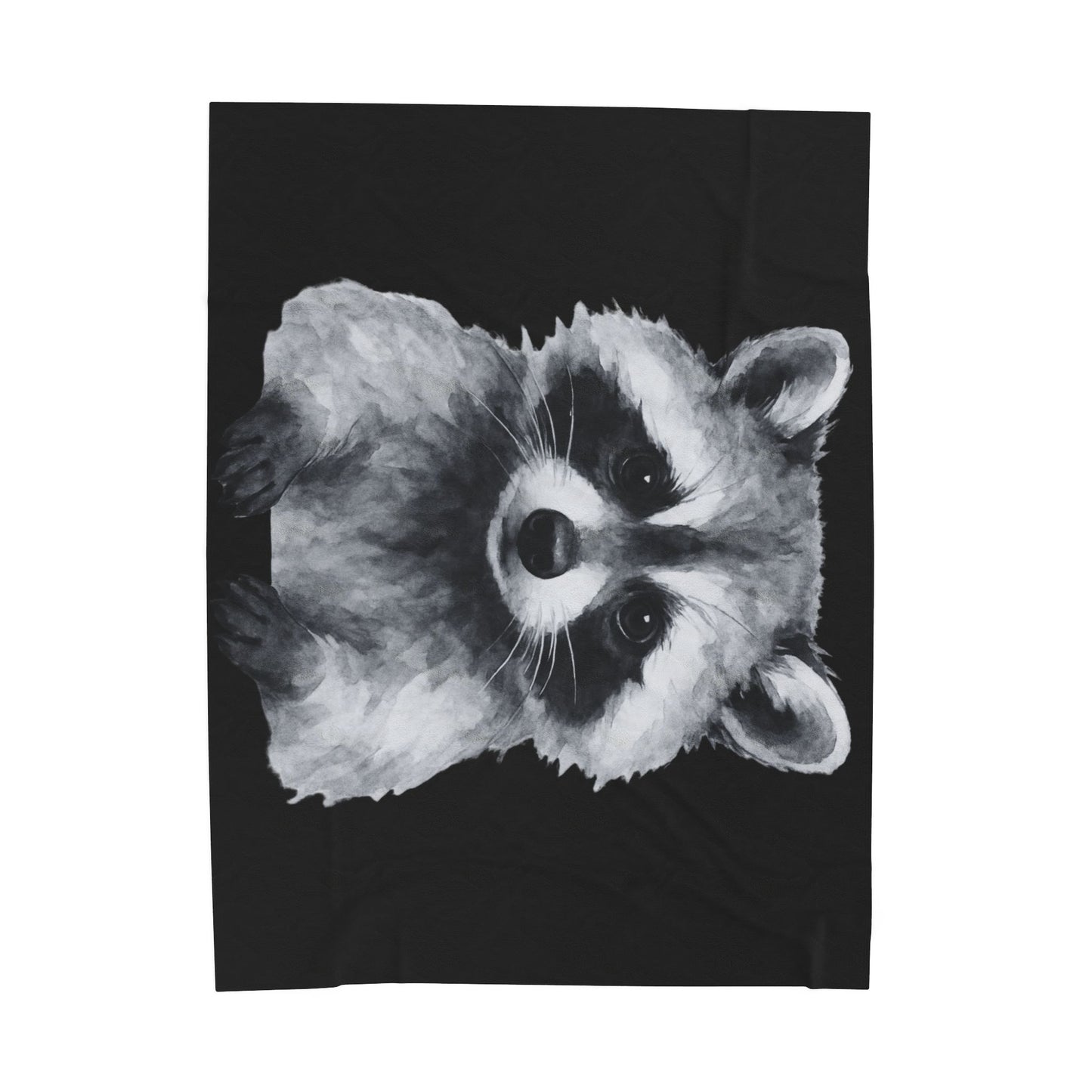 Black and White Raccoon Velveteen Plush Blanket | Cute Animal Face Throw