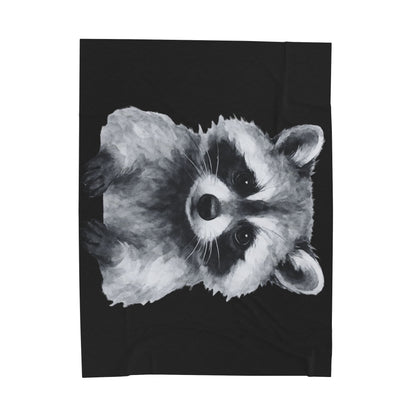 Black and White Raccoon Velveteen Plush Blanket | Cute Animal Face Throw