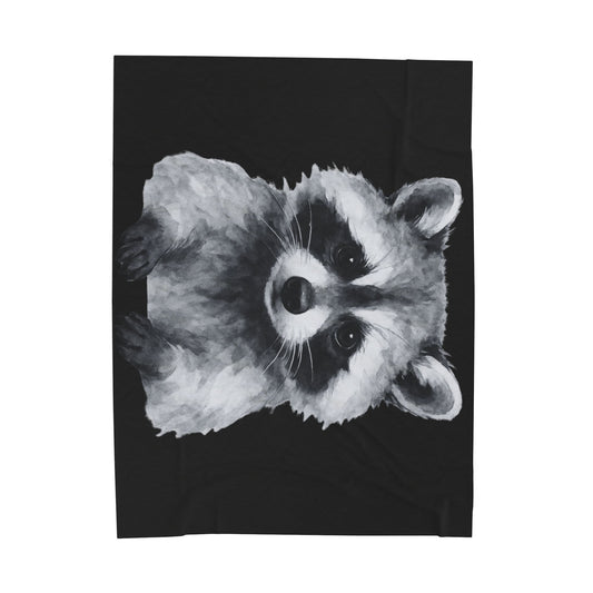 Black and White Raccoon Velveteen Plush Blanket | Cute Animal Face Throw