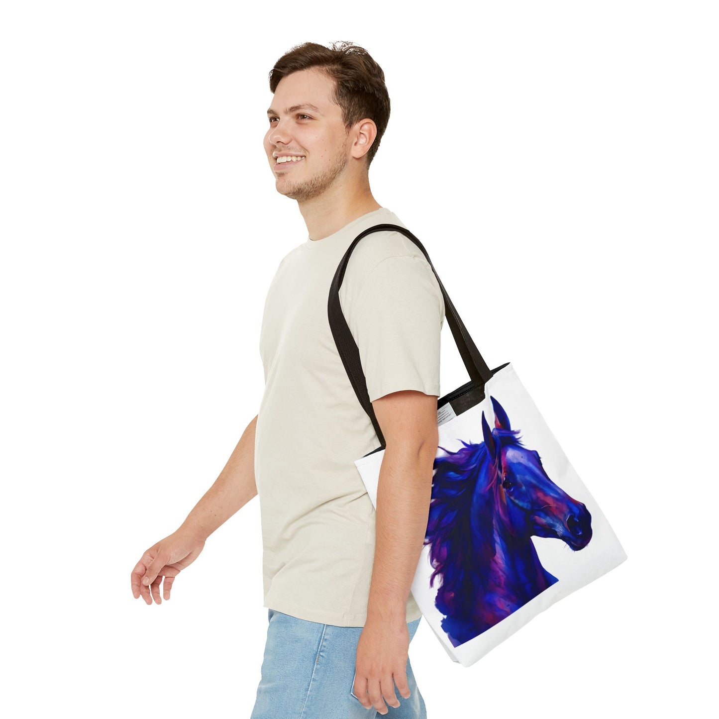 Bold Horse Tote Bag, Vibrant Blue & Purple Wild Spirit Artwork