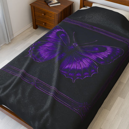 Purple Butterfly Blanket Black Throw Gothic Boho Cozy Decor Velveteen Plush Blanket