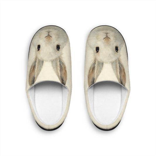 Watercolor Bunny Face Women's Slippers | Cute Rabbit Indoor Shoes