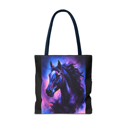 Bold Horse Tote Bag, Vibrant Blue & Purple Wild Spirit Artwork
