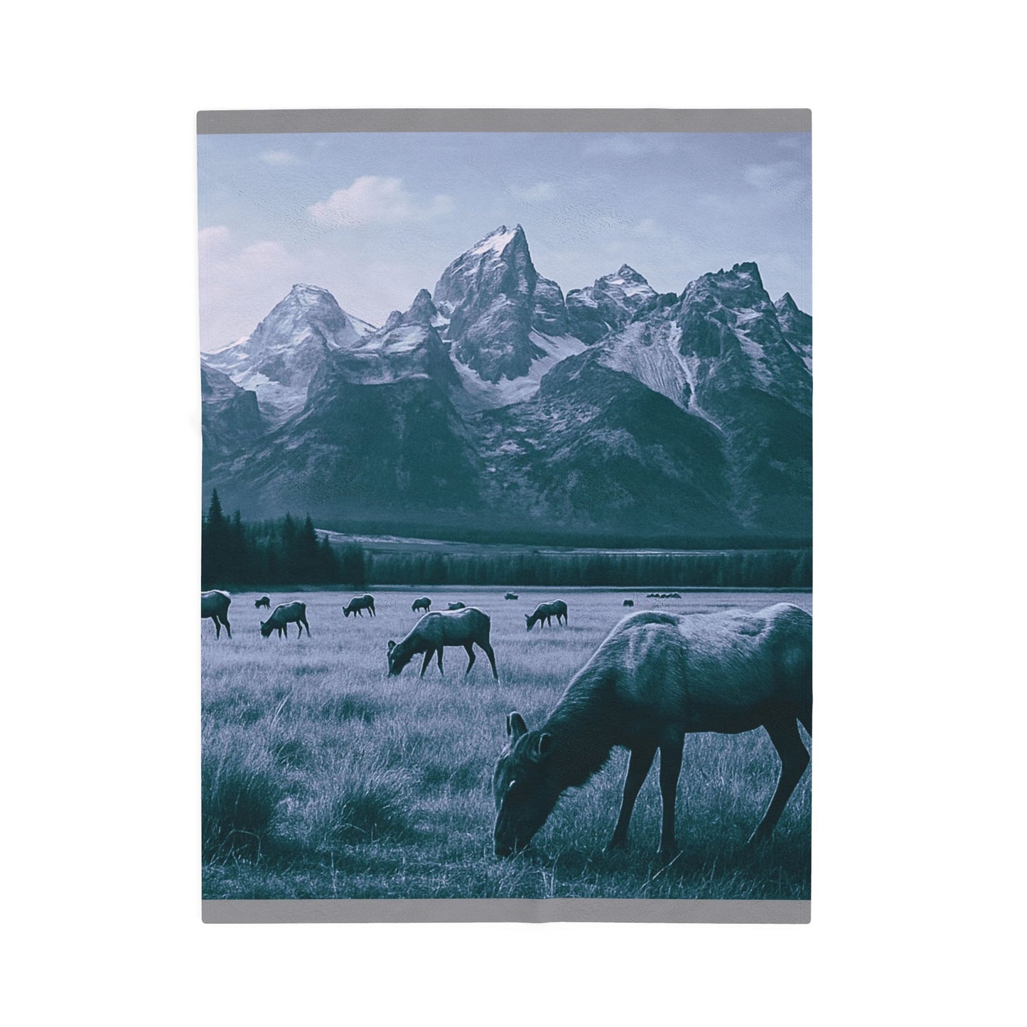 Rustic Elk Mountain Throw Blanket Wildlife Lodge Cabin Decor, Nature Scene Bed Cover, Elk Herd Western Gift  Velveteen Plush Blanket