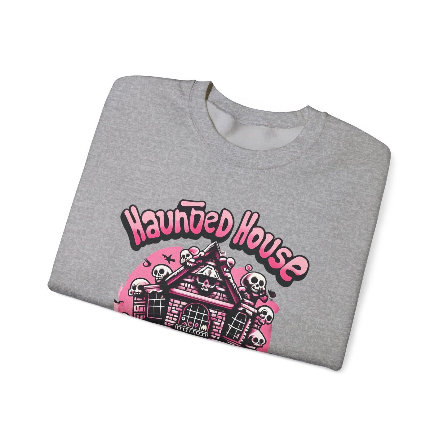 Haunted House Skull Sweatshirt Pink - Spooky Cute Pink & Black Aesthetic, Men, Women, Pink Skull,