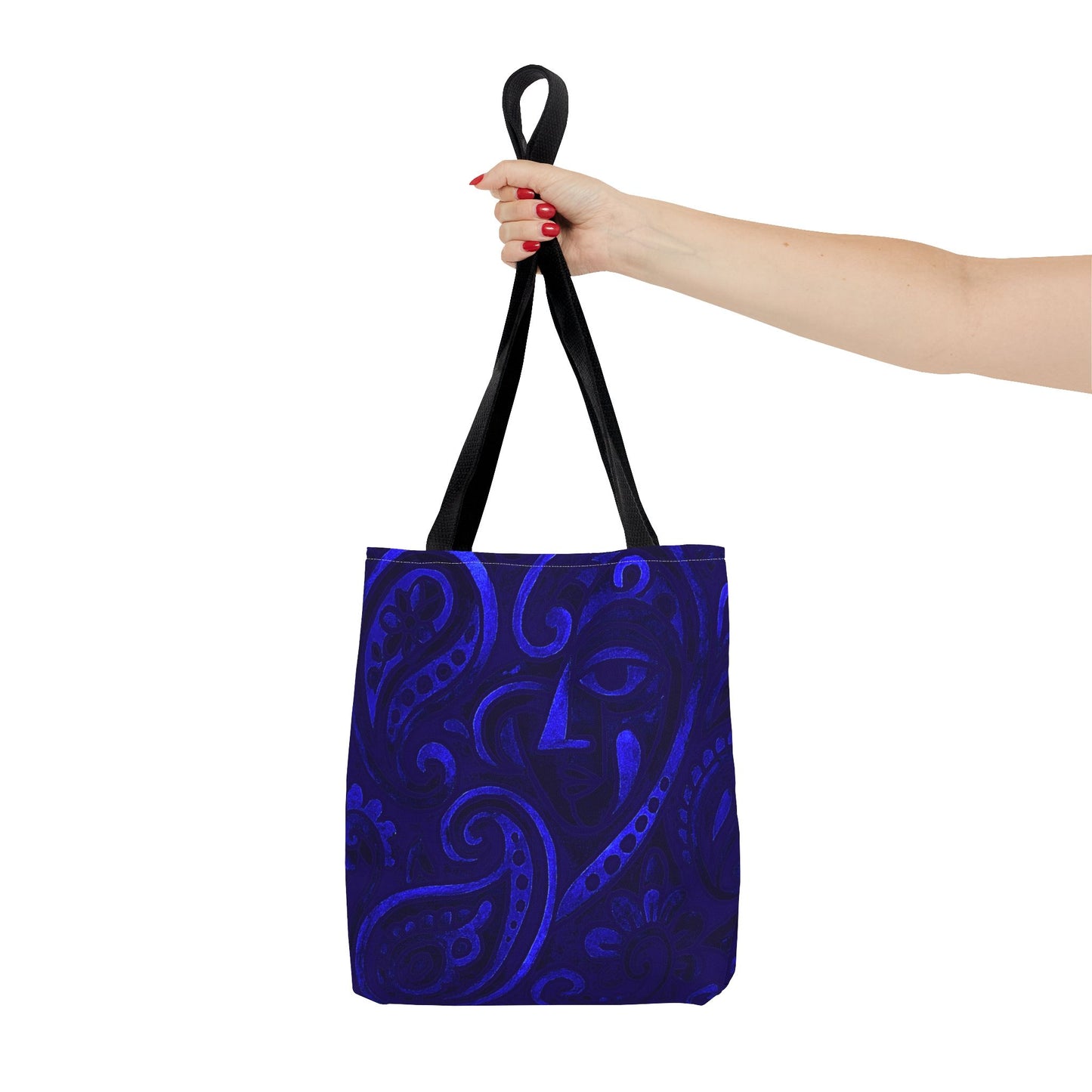 Blue Abstract Face Paisley Tote Bag | All-Over Print