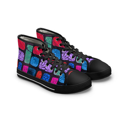 Colorful Brain Pattern High Top Sneakers | Womens High Tops, Psychedelic Grid Design