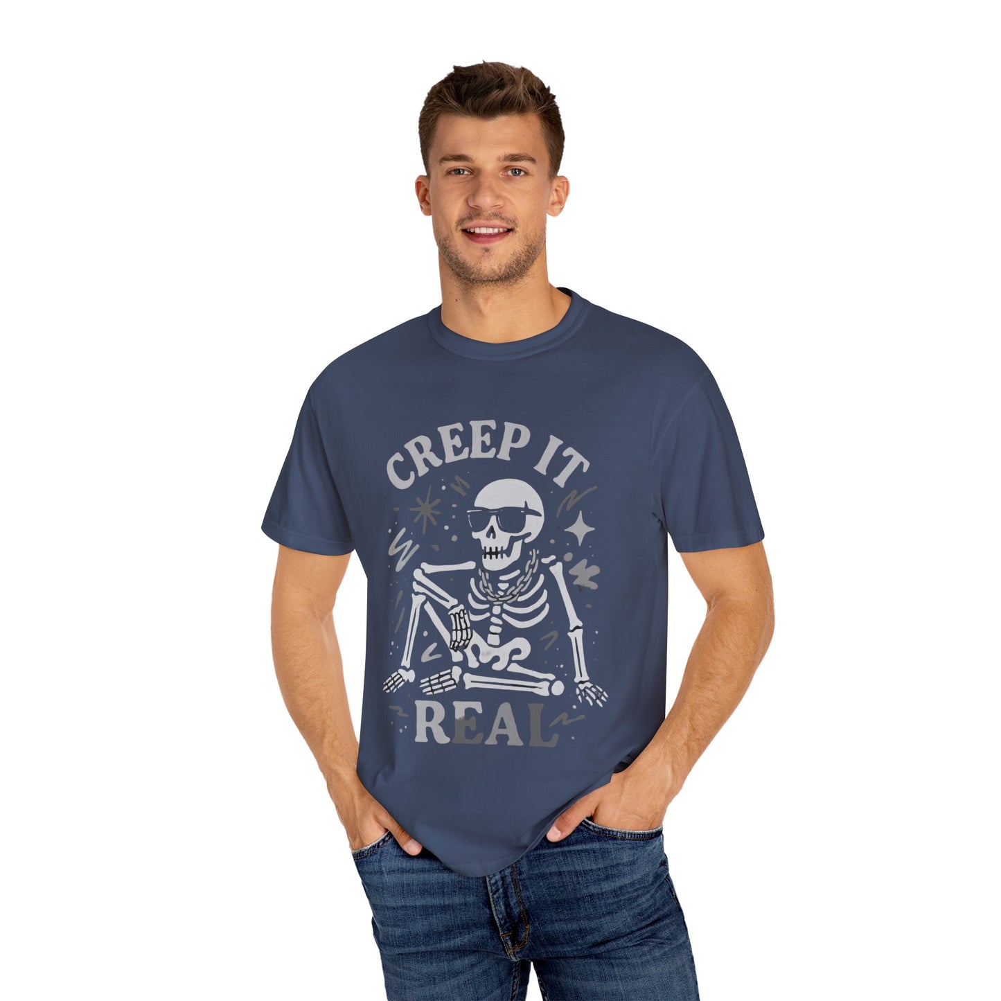 Creep It Real Skeleton T Shirt Funny Urban Halloween Graphic Tee Unisex Black Spooky T Shirt Unisex Garment Dyed  Tshirt Men Women