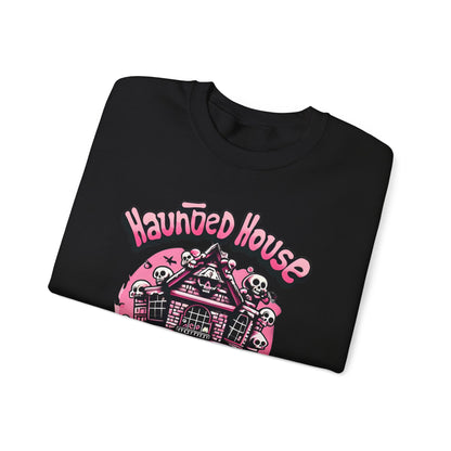 Haunted House Skull Sweatshirt Pink - Spooky Cute Pink & Black Aesthetic, Men, Women, Pink Skull,
