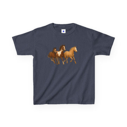Kids Three Horse T shirt, Western, country, cute, Heavy Tee, fall, gallop, freedom