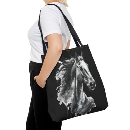 Black Horse Art Tote Bag | Bold Stallion Equestrian Gift
