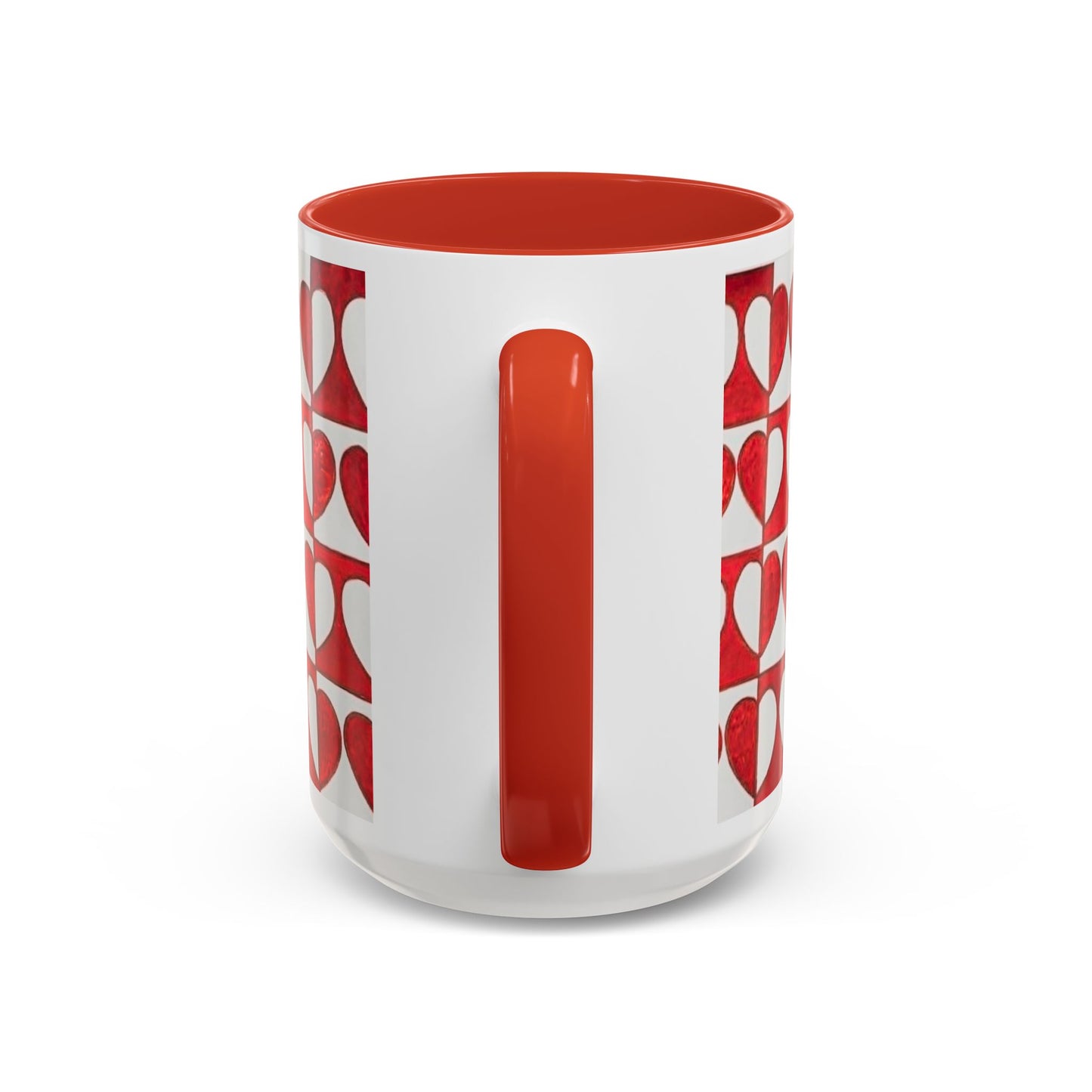 Red Heart Pattern Accent Coffee Mug | Checkerboard Valentine Ceramic Mug