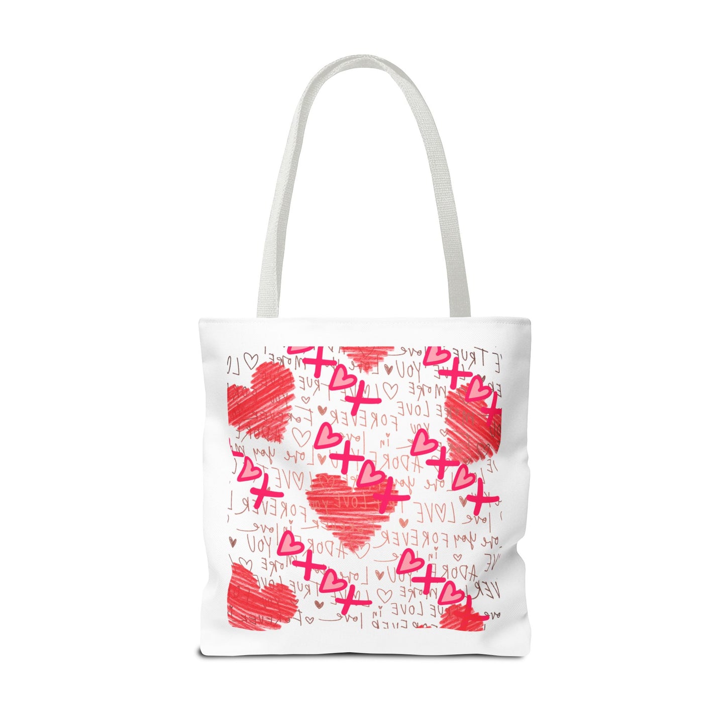 Red Scribble Hearts Tote Bag | Love Phrase Pattern