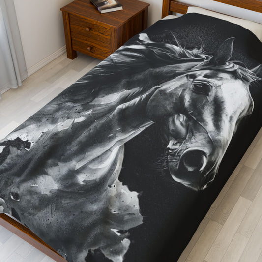 Black Stallion Art Blanket | Luxury Horse Lover Throw
