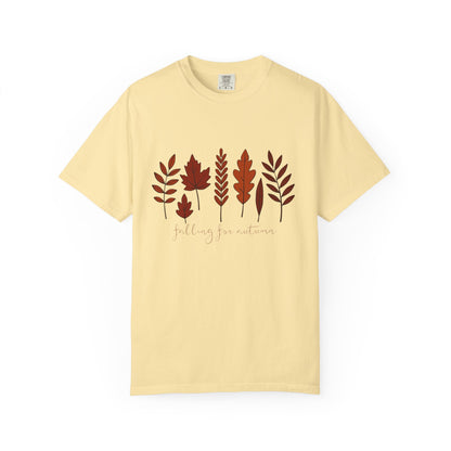 Falling for Autumn Shirt Cozy Fall Leaves Graphic Tee for Seasonal Outfits Unisex Garment Dyed T shirt