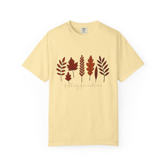 Falling for Autumn Shirt Cozy Fall Leaves Graphic Tee for Seasonal Outfits Unisex Garment Dyed T shirt
