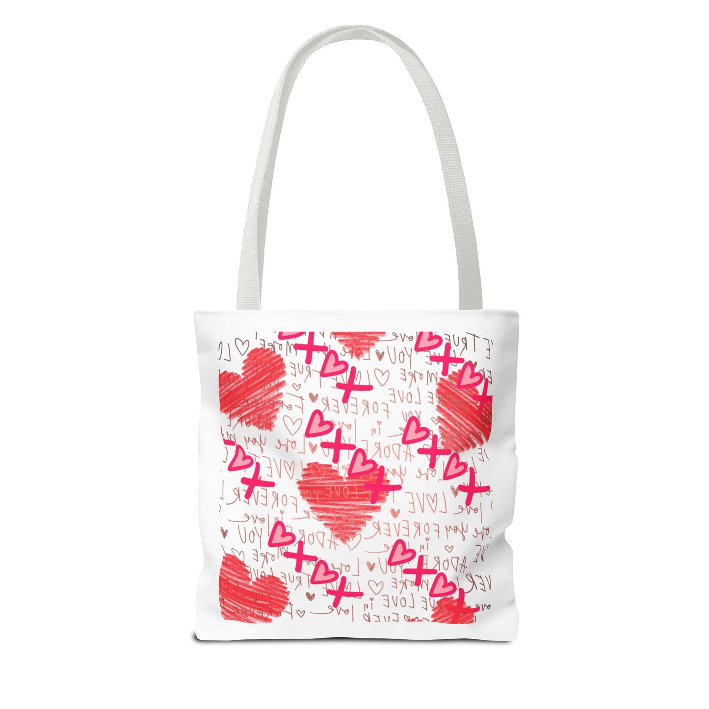 Red Scribble Hearts Tote Bag | Love Phrase Pattern