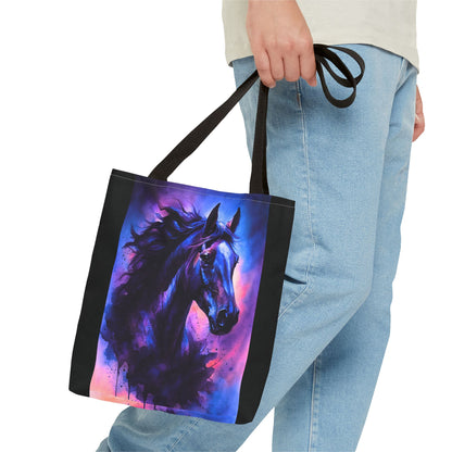 Bold Horse Tote Bag, Vibrant Blue & Purple Wild Spirit Artwork