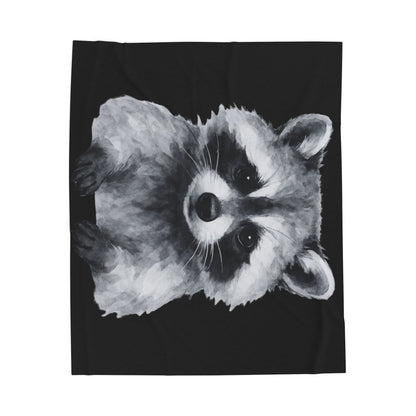 Black and White Raccoon Velveteen Plush Blanket | Cute Animal Face Throw