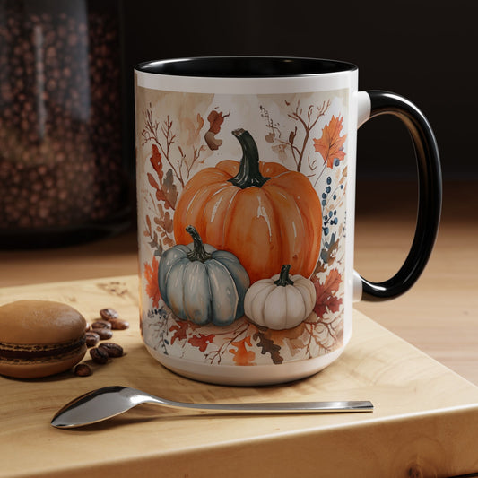 Pumpkin Fall Mug, Autumn Harvest Coffee Cup with Rustic Pumpkin Design
