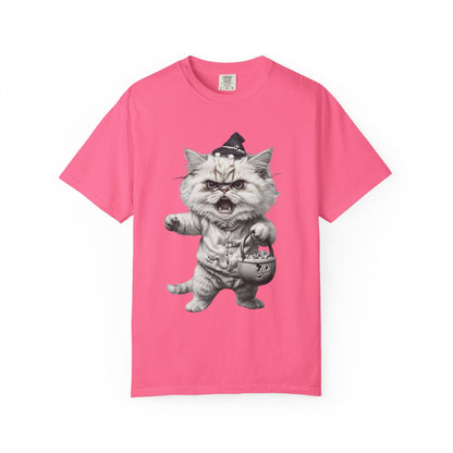 Angry Halloween Cat T Shirt  Funny Spooky Kitten Tee  Gothic Trick or Treat Shirt Unisex Garment Dyed T shirt