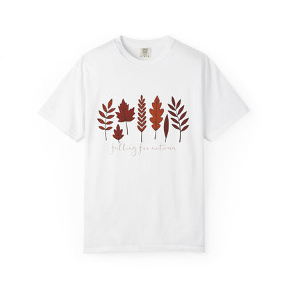 Falling for Autumn Shirt Cozy Fall Leaves Graphic Tee for Seasonal Outfits Unisex Garment Dyed T shirt