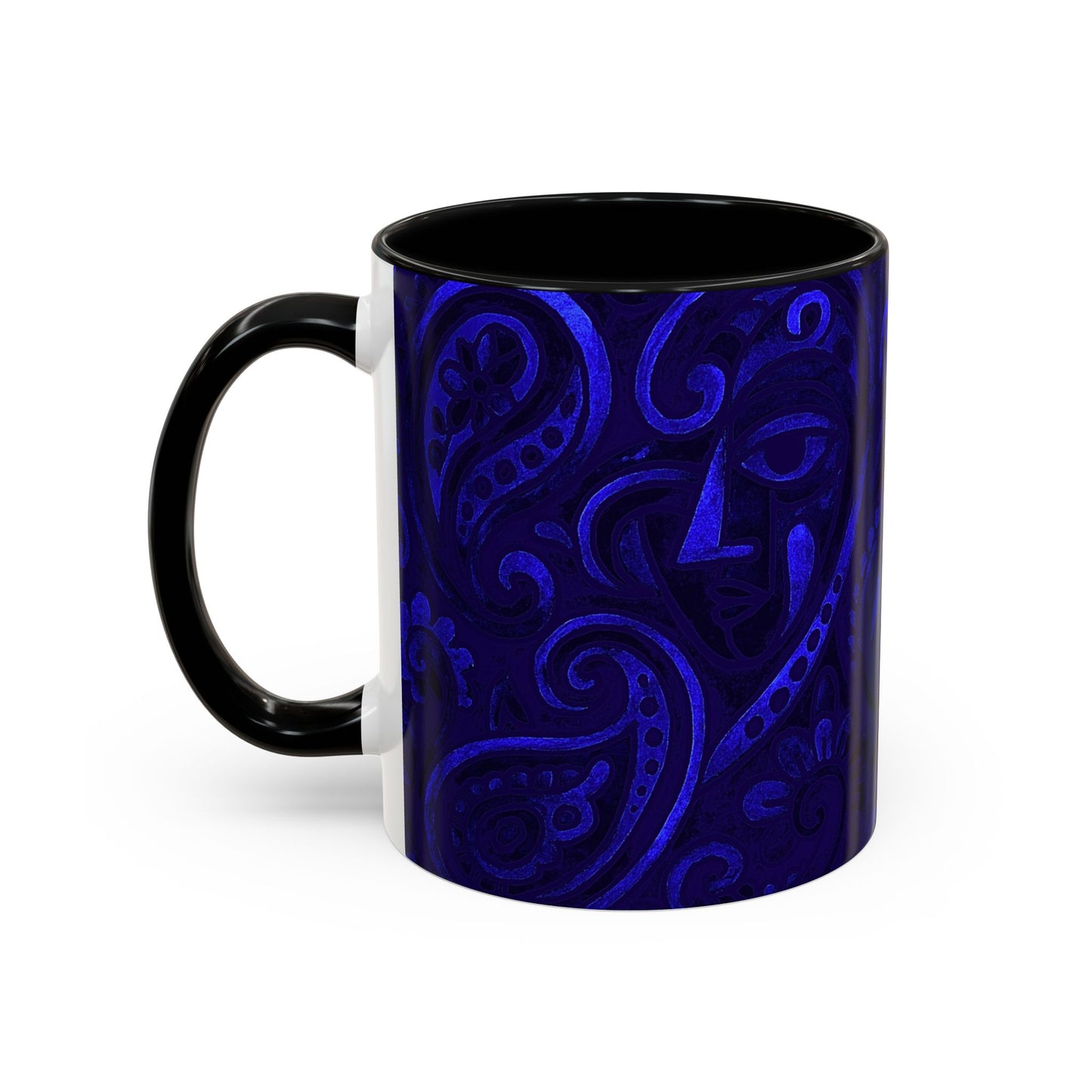 Blue Paisley Face Pattern Mug | Accent Coffee Mug