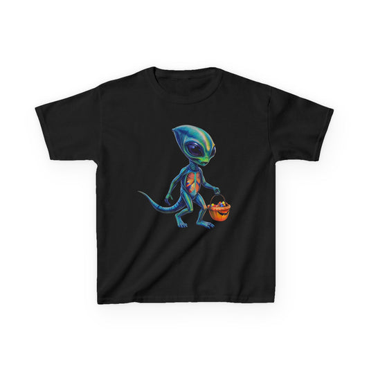 Alien Trick or Treat Halloween Kids T Shirt Cute Sci Fi Costume Tee Kids Heavy Cotton™ Tee