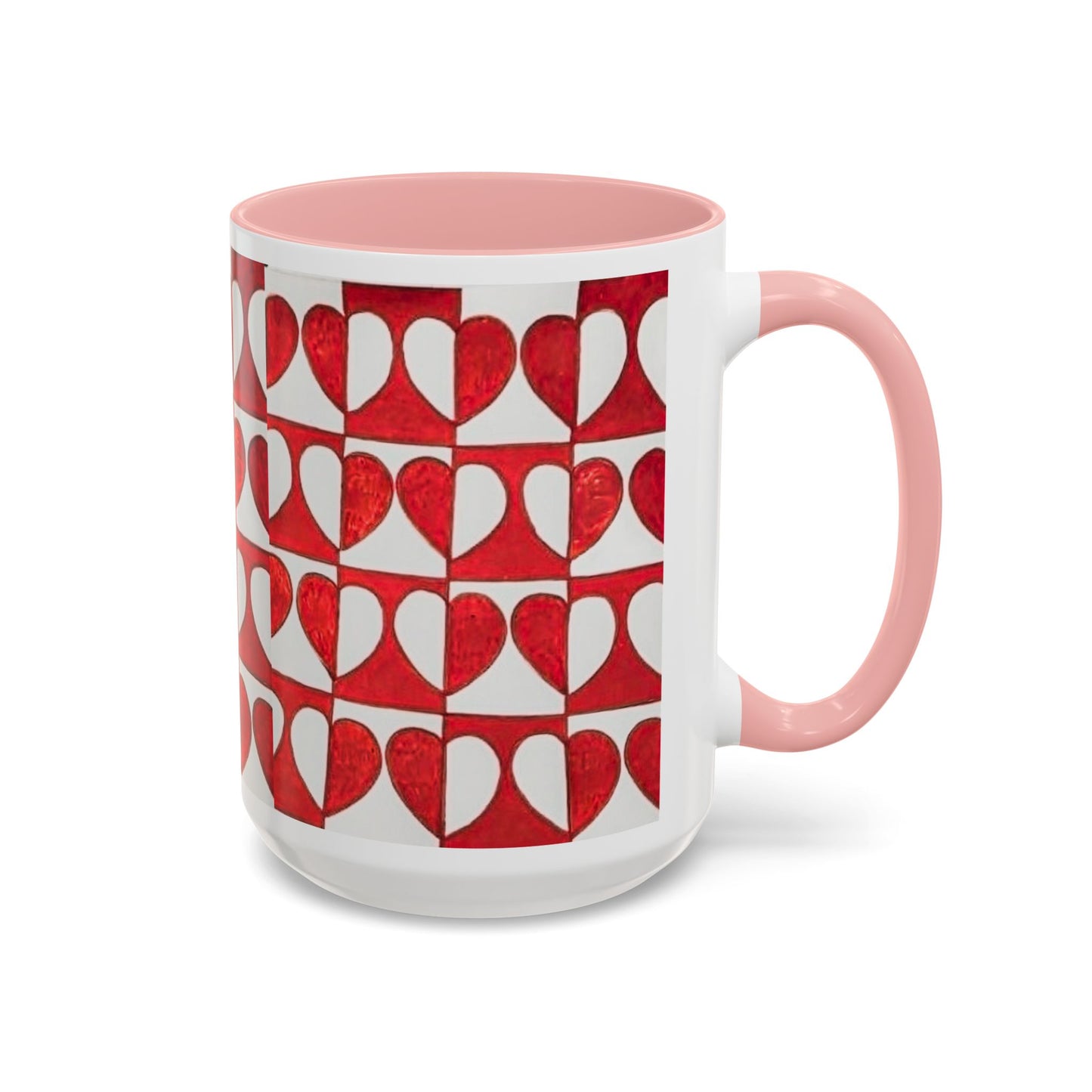 Red Heart Pattern Accent Coffee Mug | Checkerboard Valentine Ceramic Mug