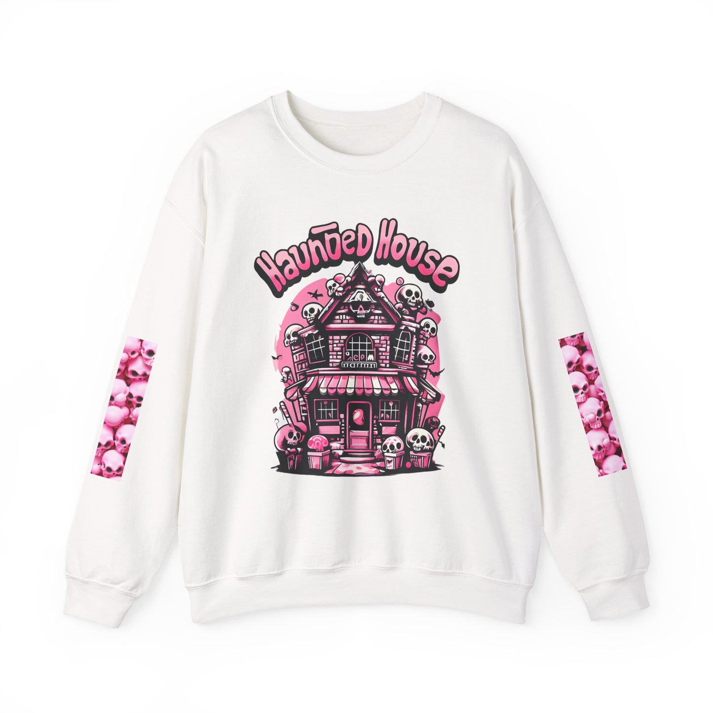 Haunted House Skull Sweatshirt Pink - Spooky Cute Pink & Black Aesthetic, Men, Women, Pink Skull,