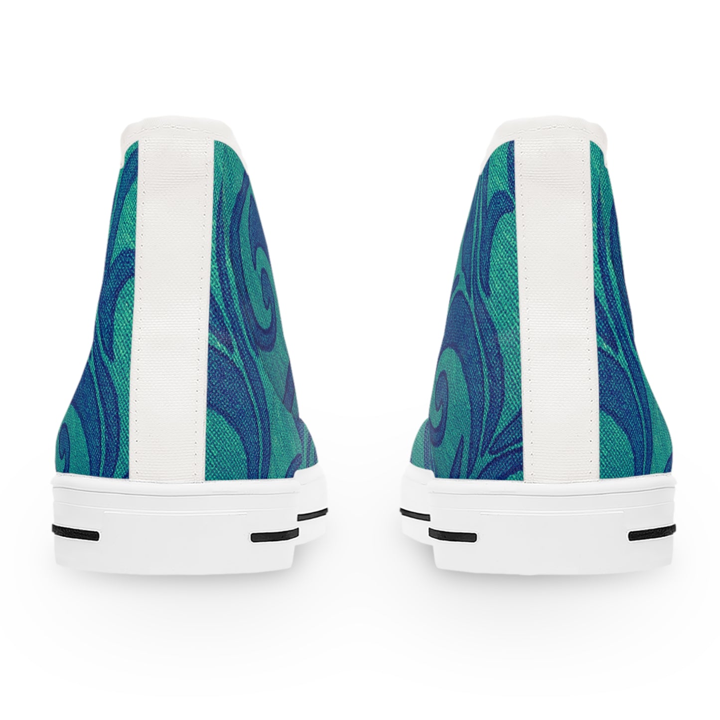 Teal Blue Swirl Pattern Women's High Top Sneakers | Abstract Floral Wave Design