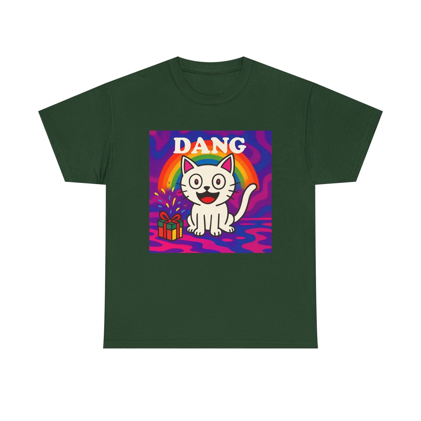 Funny Cat Rainbow T-Shirt Cute Cartoon Kitty Graphic Tee Gift