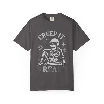 Creep It Real Skeleton T Shirt Funny Urban Halloween Graphic Tee Unisex Black Spooky T Shirt Unisex Garment Dyed  Tshirt Men Women