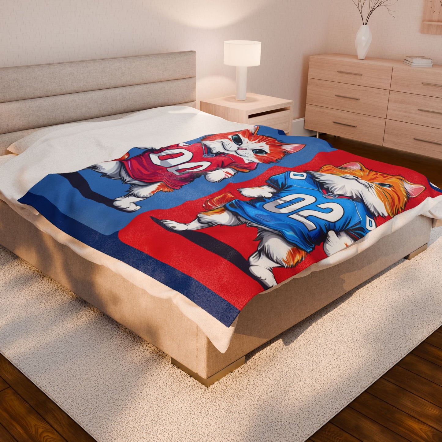 Football Cat Blanket Sports Team Cozy Throw, Funny Kitty Sports Blanket, Animal Print Fleece, Football Fans, Cozy Stadium Blanket