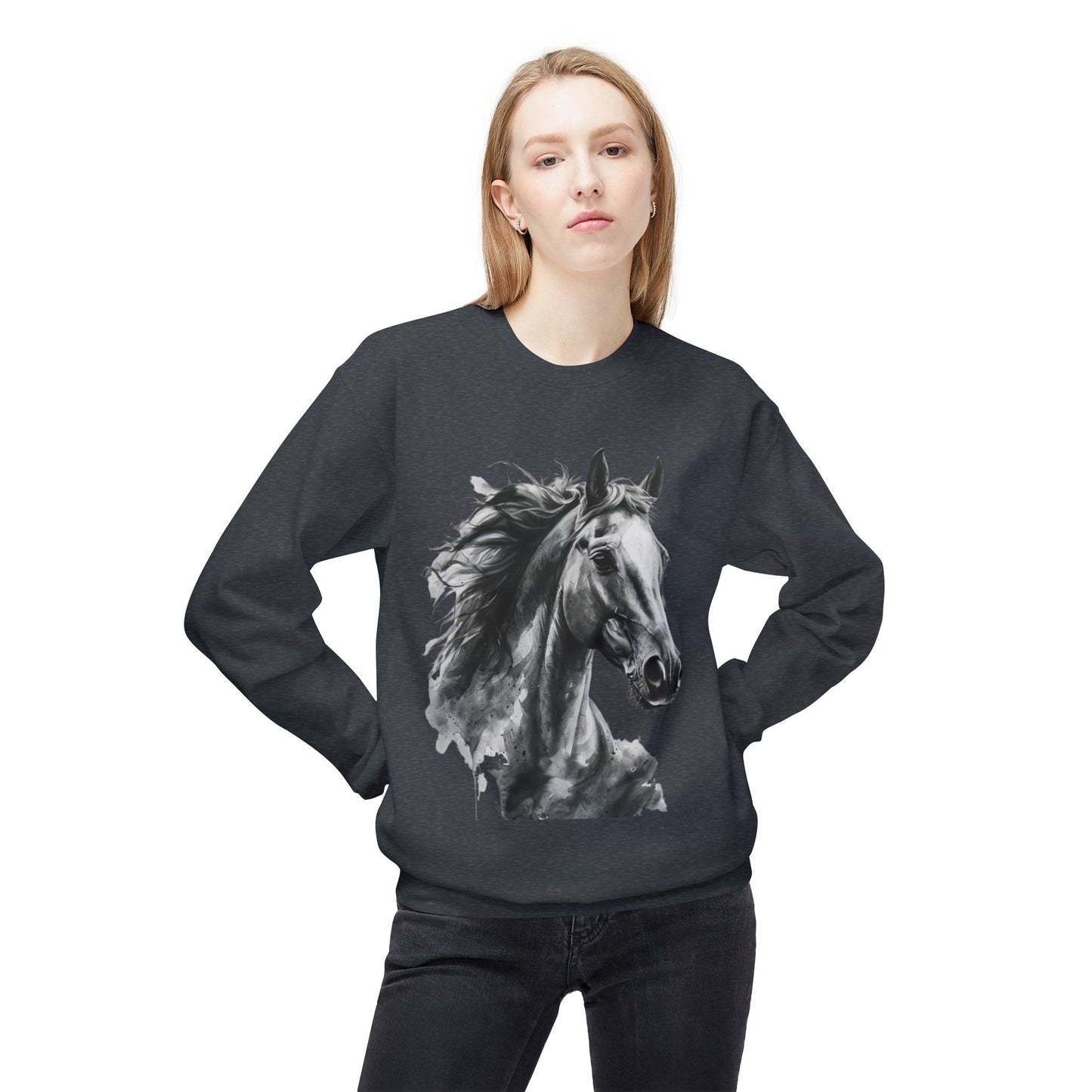Horse Lover Sweatshirt Black and White Equestrian Art Pullover