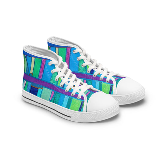 Turquoise Teal Stripe Brushstroke High Top Sneakers | Colorful Abstract Canvas