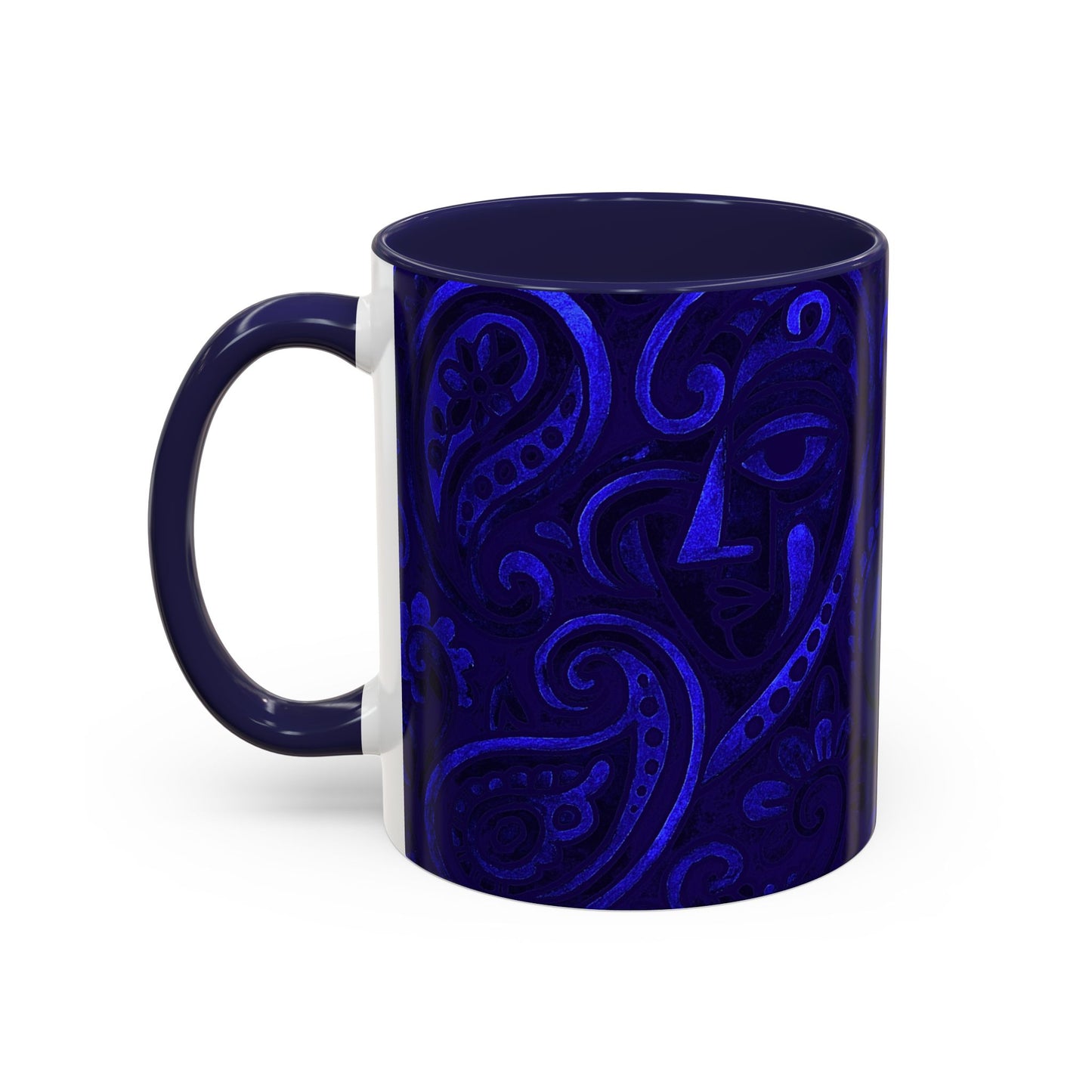 Blue Paisley Face Pattern Mug | Accent Coffee Mug