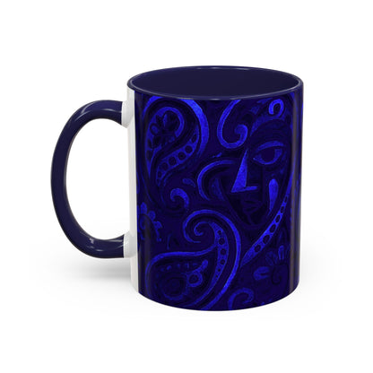 Blue Paisley Face Pattern Mug | Accent Coffee Mug
