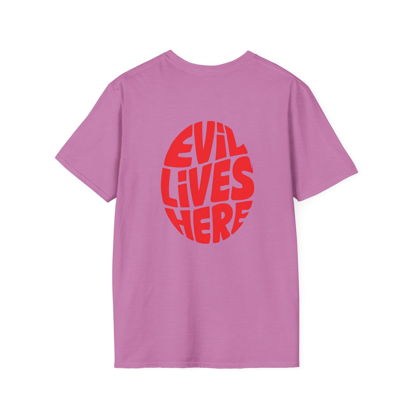 Evil Lives Here Halloween T-shirt, Spooky Retro Style, Mens