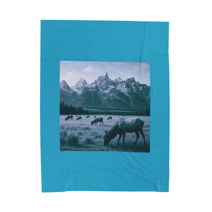 Rustic Elk Mountain Throw Blanket Wildlife Lodge Cabin Decor, Nature Scene Bed Cover, Elk Herd Western Gift  Velveteen Plush Blanket