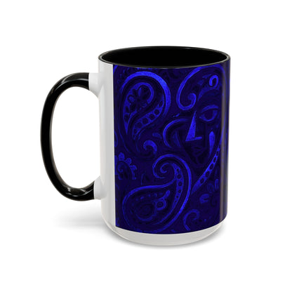 Blue Paisley Face Pattern Mug | Accent Coffee Mug