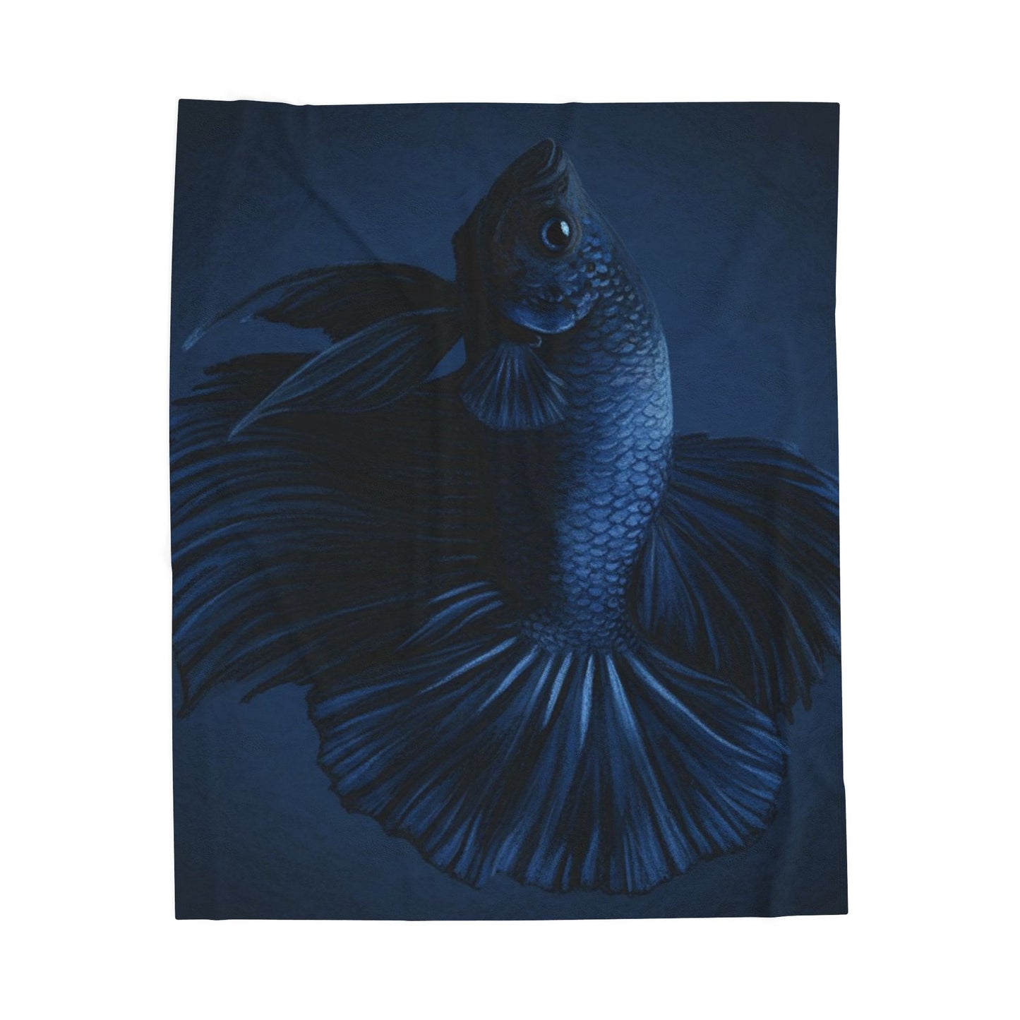 Blue Betta Fish Velveteen Plush Blanket | Dark Aquatic Fish Illustration