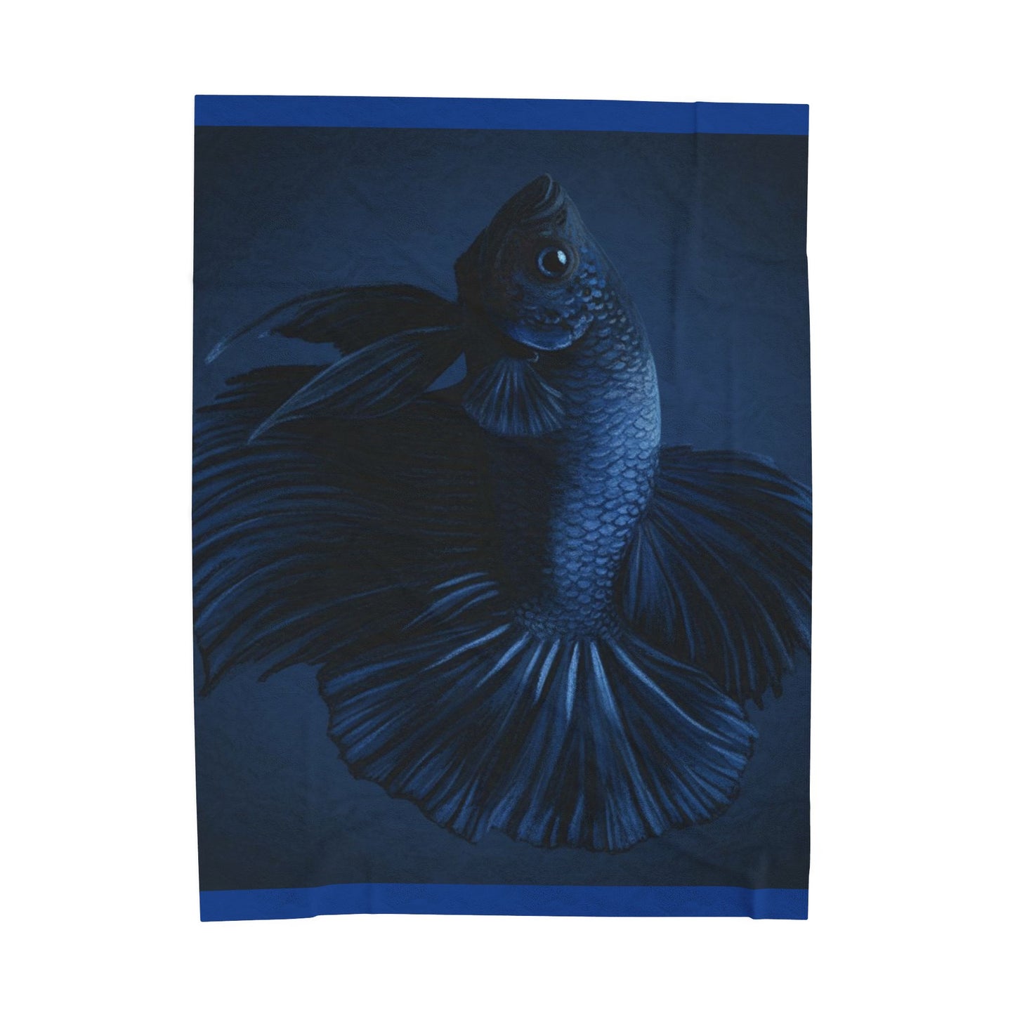 Blue Betta Fish Velveteen Plush Blanket | Dark Aquatic Fish Illustration
