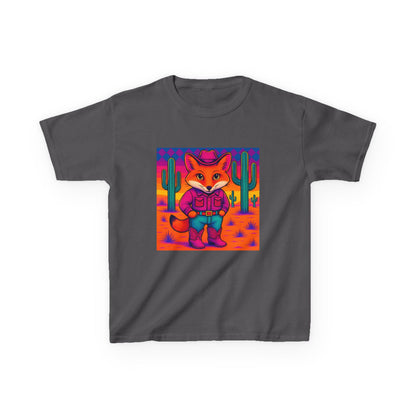 Cowboy Fox Kids T Shirt Cute Western Animal Shirt  Unisex Youth Tee for Boys and Girls  Neon Desert Y2K Style Kids Heavy Cotton™ Tee