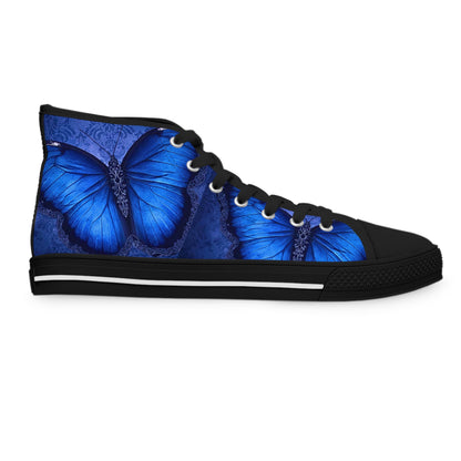 Blue Butterfly Print High Top Sneakers | Floral Insect Pattern
