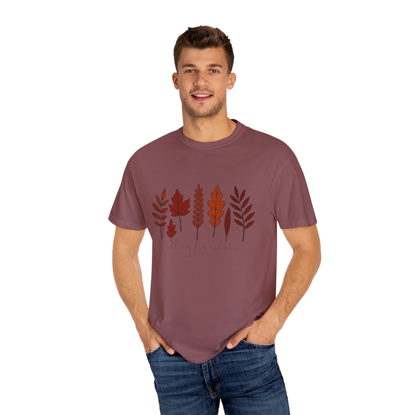 Falling for Autumn Shirt Cozy Fall Leaves Graphic Tee for Seasonal Outfits Unisex Garment Dyed T shirt