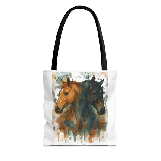 Horse Art Tote Bag, Watercolor Horses, Pretty in Motion