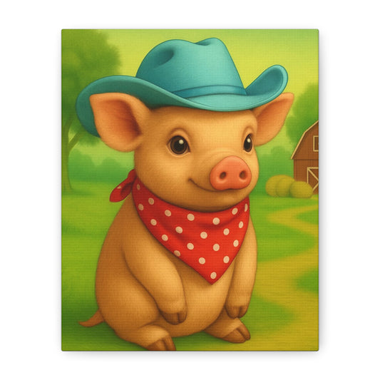 Canvas Print, Country Pig Farm Nursery Cowboy Wall Art, Matte Stretched 1 25" Decor, Farmhouse Rustic Western Print, Farm Animal Piglet Wall
