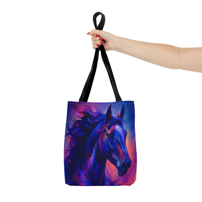 Bold Horse Tote Bag, Vibrant Blue & Purple Wild Spirit Artwork